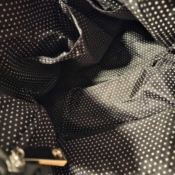 Black Bucket Bag Handbag Silver Hardware Faceted Beads & Chain Side Pockets - Picture 5 of 6